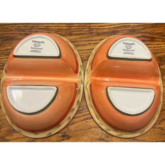 TWO Pfaltzgraff Napoli Hand Painted Oval LG Divided Serving Dish Vegetable Bowls - Picture 7 of 9